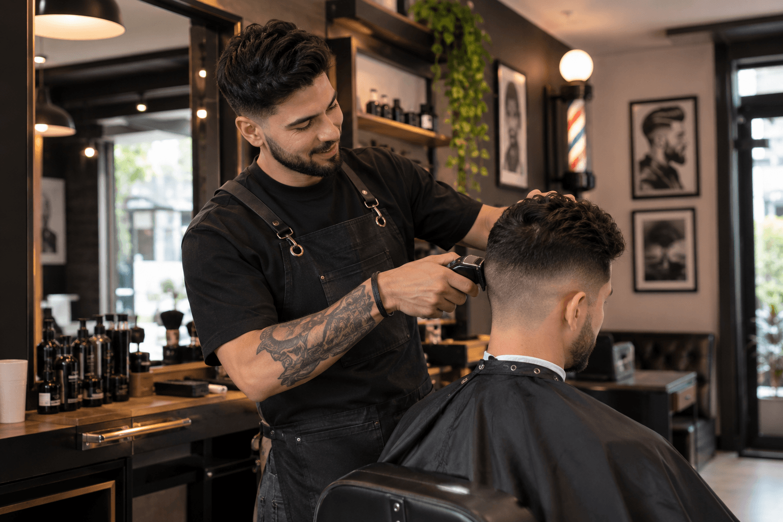 Barbero atendiendo a un cliente en su negocio